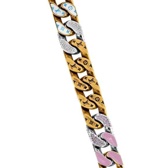 Louis Vuitton Soapy Cuban Link Gold Silver Crystal Virgil Abloh Chain Necklace - Picture 5 of 12